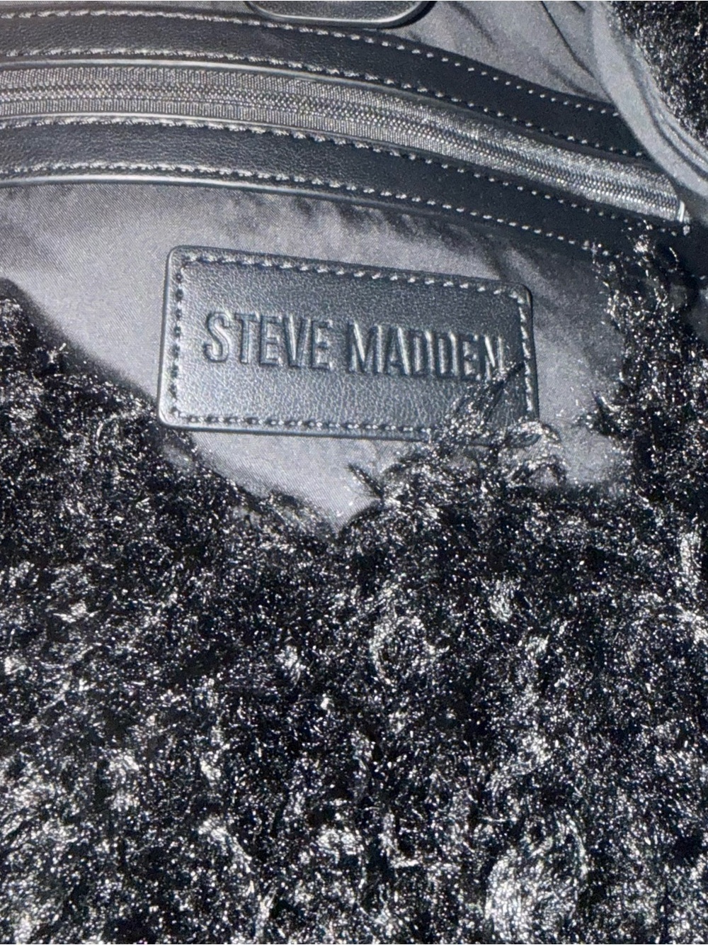 Steve Madden Black Faux Fur Hobo Bag with SM Charm - Picture 5 of 6